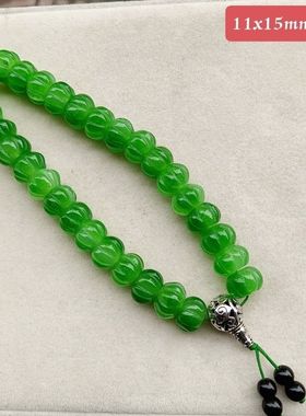 古玉老玉古董清代冰种满绿老翡翠南瓜珠手提,手工雕刻,品相如图