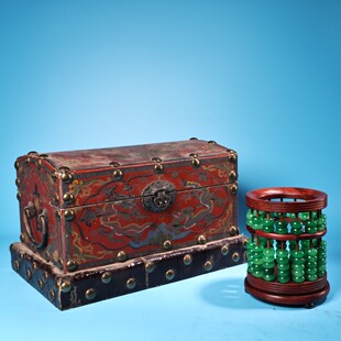 珍品旧藏收红木镶嵌翡翠玉石珠子笔筒算盘老漆器盒 一套送礼收藏