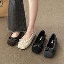 配裙子浅口平底绒面豆豆鞋 复古温柔风蝴蝶结玛丽珍单鞋 女秋冬新款
