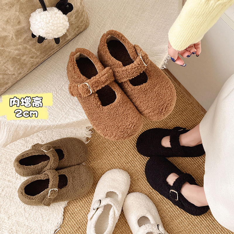 包头毛毛鞋女平底一脚蹬保暖棉鞋