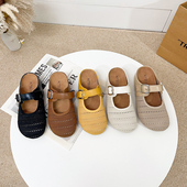 外穿平底一脚蹬懒人镂空包头半凉拖鞋 厚底内增高复古2025夏季 新款