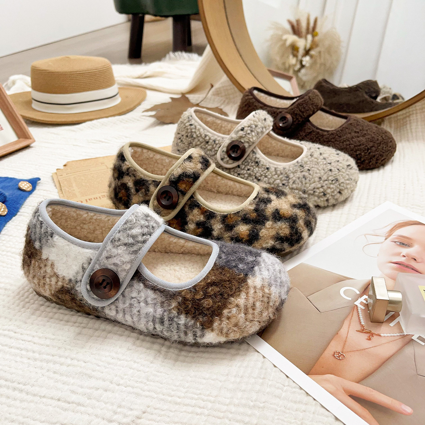 复古加绒玛丽珍棉鞋女秋冬外穿