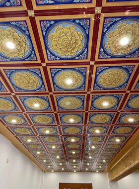 中式古建吊顶浮雕铝扣板寺庙