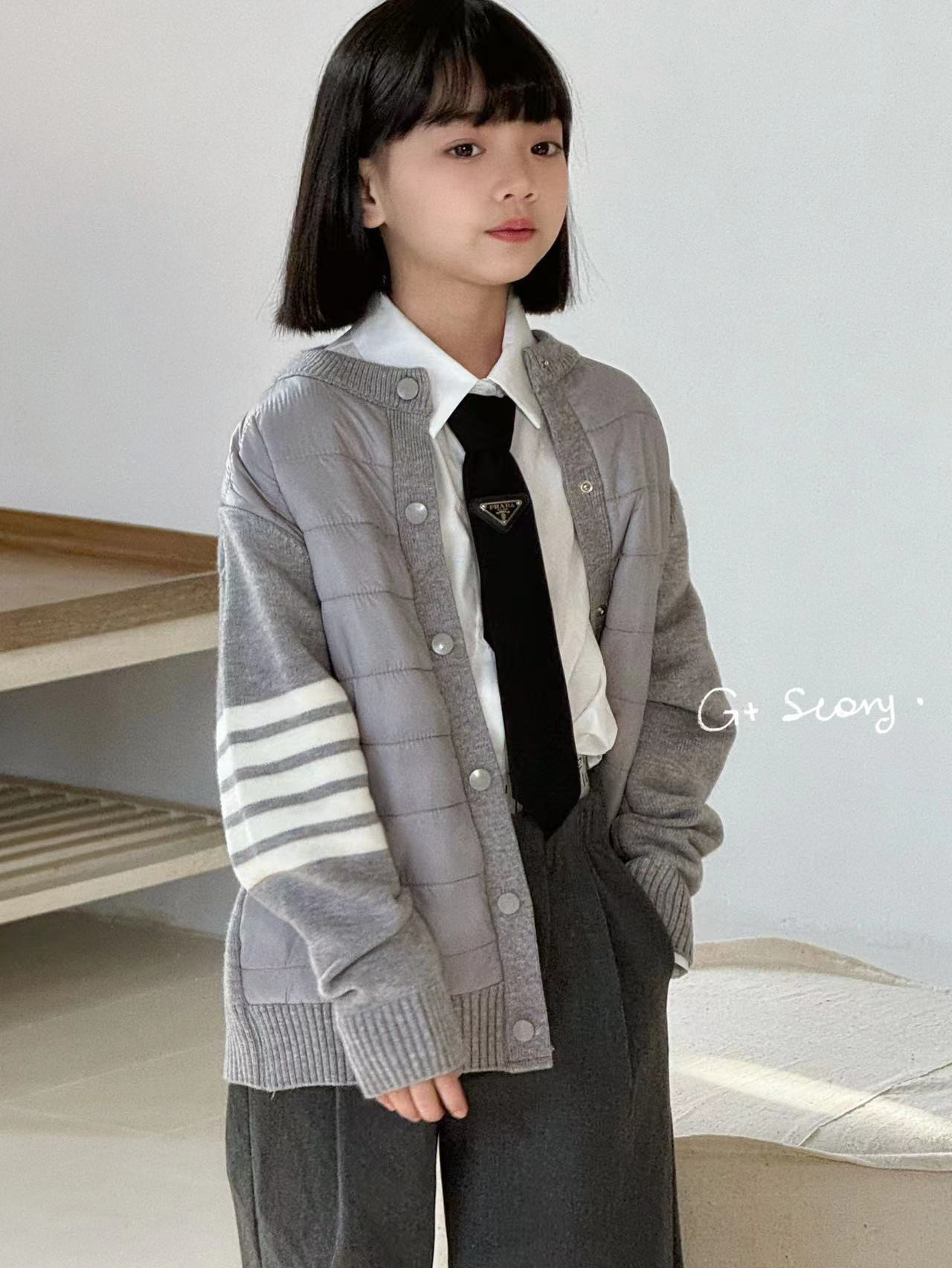 韩国品牌校服神器童装24秋冬中大童男女童羽绒服外套毛衣拼接潮