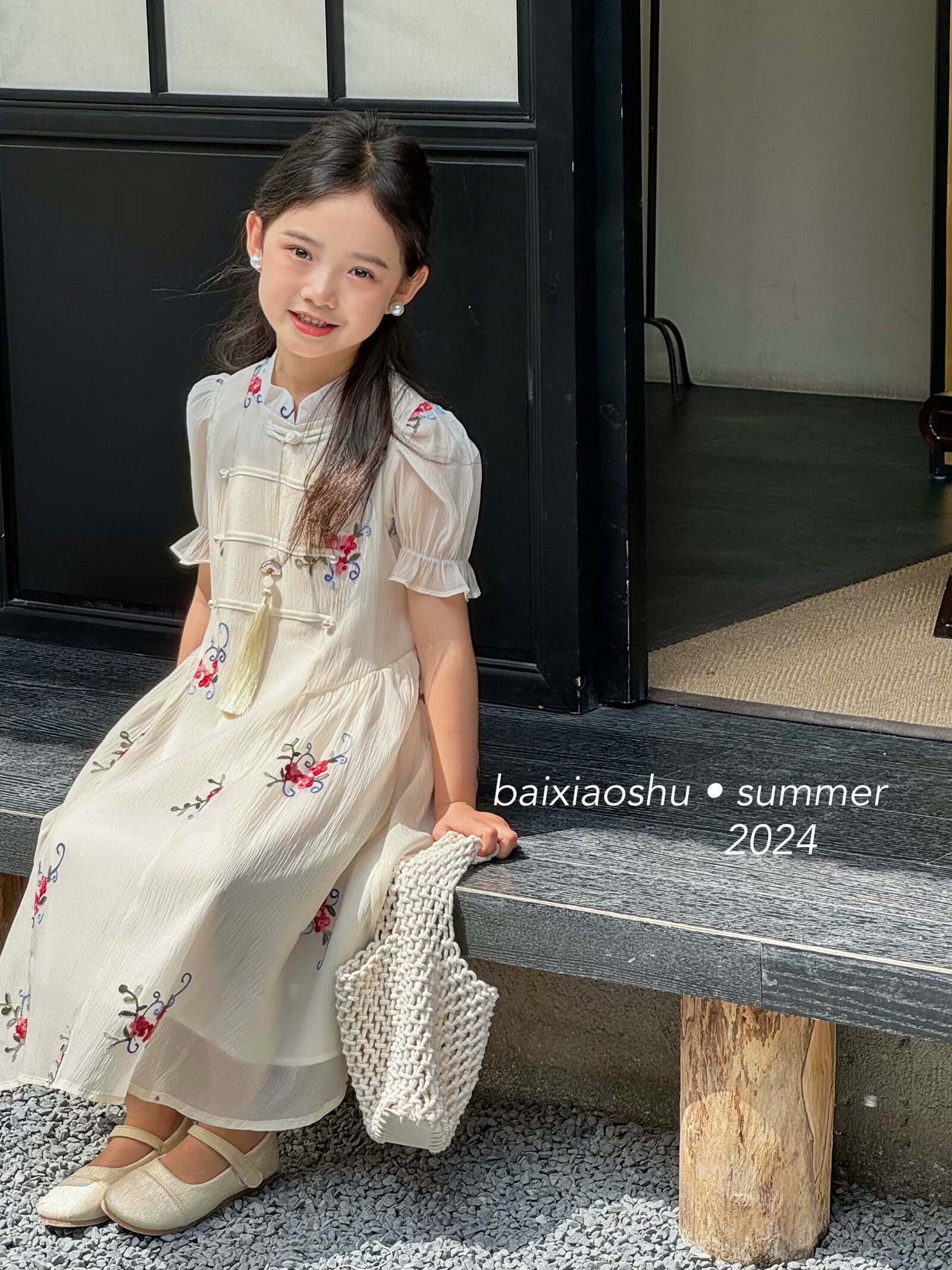 白小树24夏款新品品牌女童中大童儿童棉布学生国风连衣裙韩版布裙