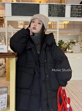 木莎music品牌2025冬新款男女中大童连帽90白鸭绒长款羽绒服97101