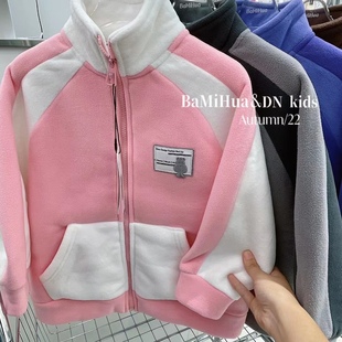 韩货童装22韩国秋季新款儿童男女童中大童摇粒绒运动外套潮
