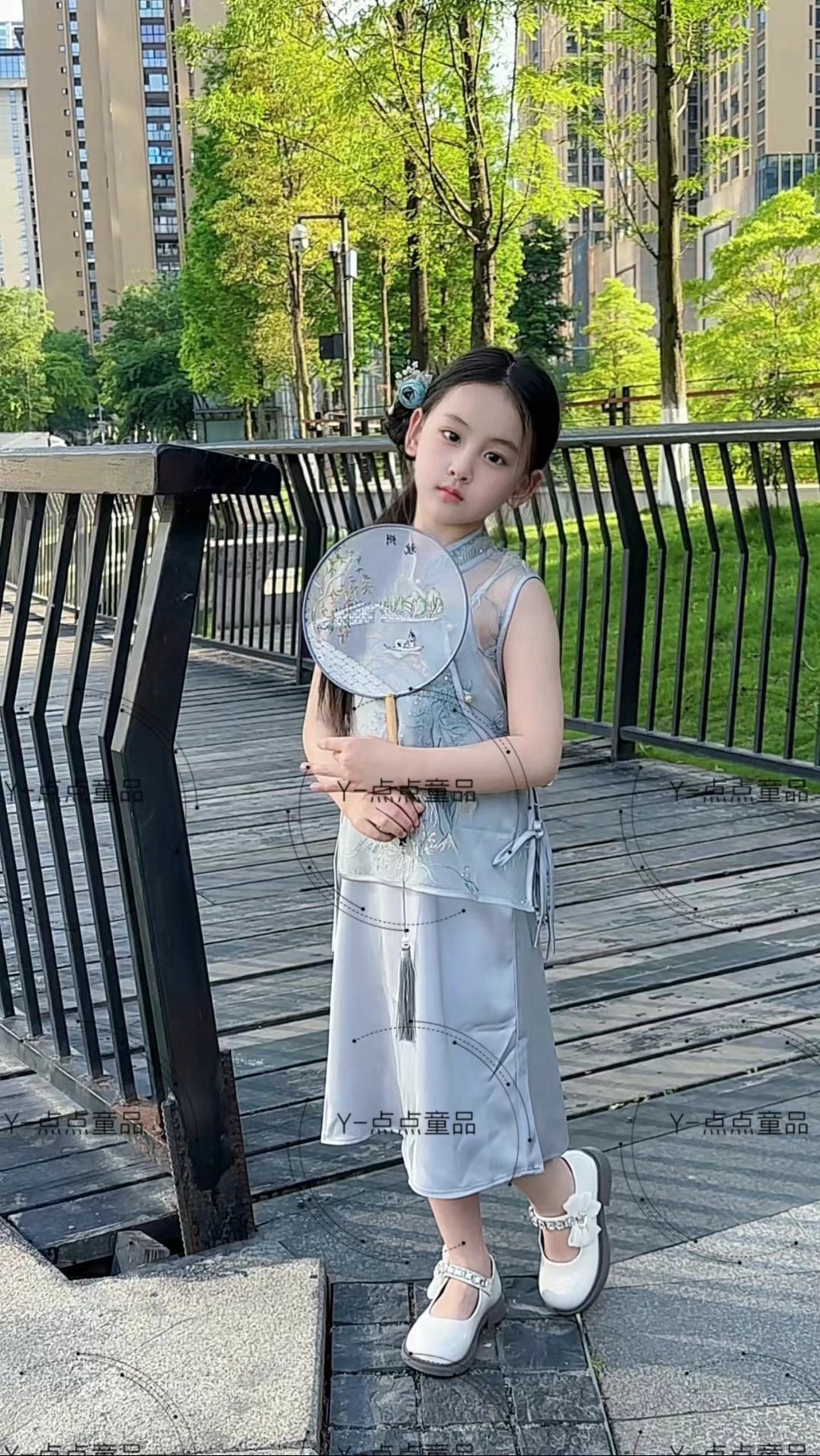 品牌童装24新款夏款韩版儿童中大童女童中国风公主汉服裙子送扇子
