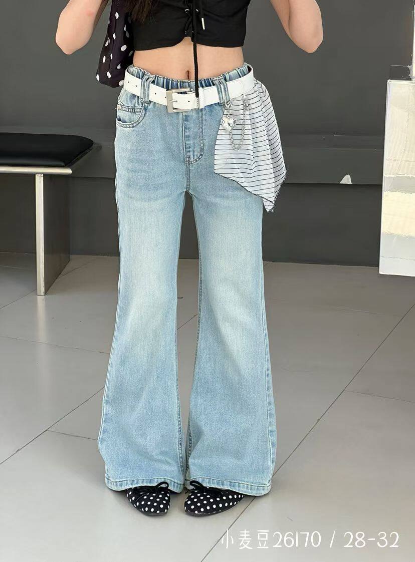 小麦豆品牌26春款新款儿童青少年女童牛仔裤裤子大童直筒微喇裤