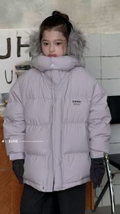 祖赫童装25冬季新款男女童中长款刺绣爱心羽绒服儿童90绒羽绒外套