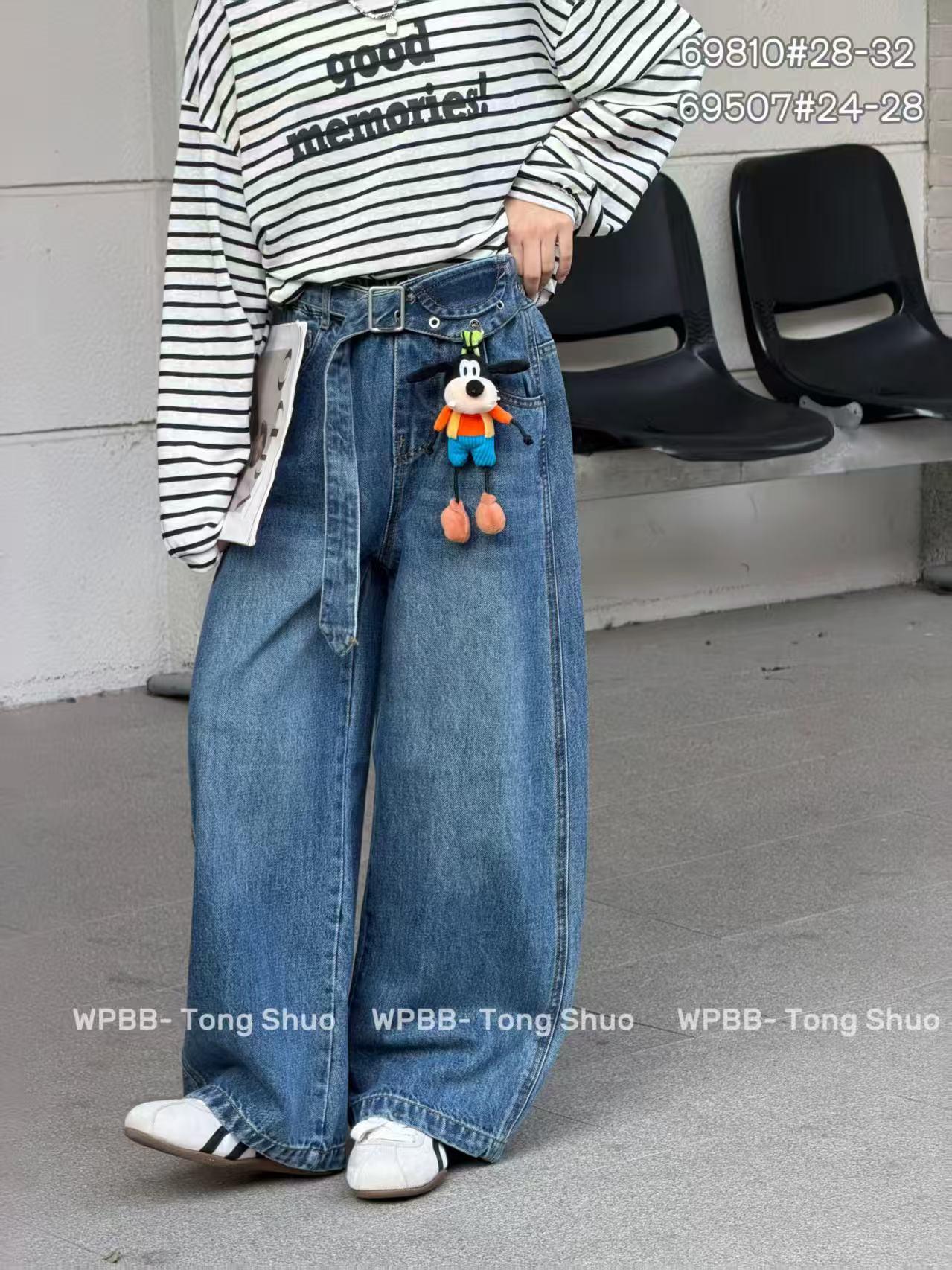 WPBB品牌女童秋季新款中大童青少年直筒弯刀牛仔裤裤子长裤送公仔