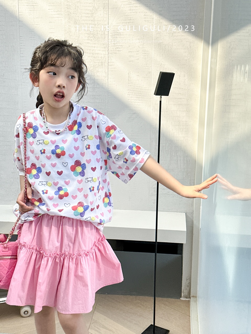 韩国guli品牌童装23新款夏款儿童女童爱心短袖T恤爆上衣体恤