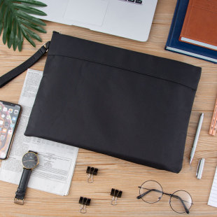 商务纯黑色加厚手提拉链文件袋 手提包丝印logo印字 A4双层防水文件包牛津布公文包档案袋定制
