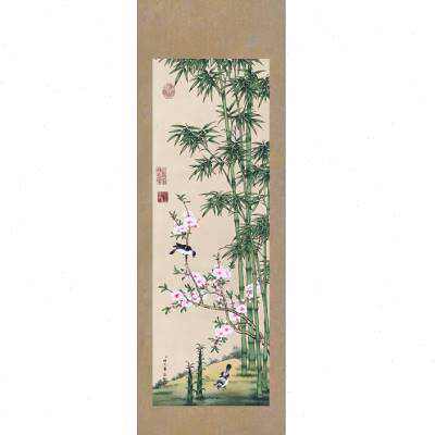 清代杨大章竹鸟图工笔花鸟绿竹竖版国画名画仿古画古典装饰画o