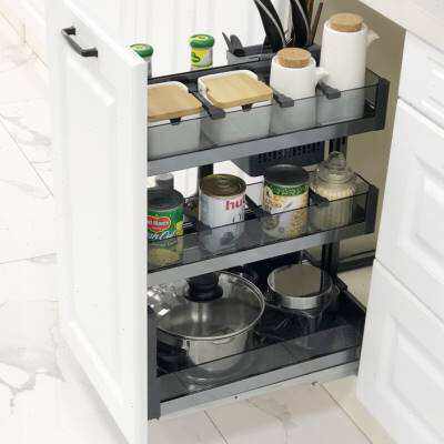 米司库厨房橱柜调味拉篮不锈钢抽屉式开门款通用调料篮模块化拆z.