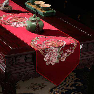 花床旗定制玄关桌古典刺绣餐桌布艺复新中式古风旗电视柜盖布w.
