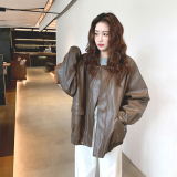 【现货】秋新款韩版对称口袋翻领PU皮衣外套MMJ8036-P165控238，女装皮衣，浙宝233