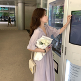 V领气质雪纺连衣裙女2025夏新款高级感别致独特的绝美法式茶歇裙，女装连衣裙，浙宝233