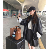 春季长袖长款中长款标准立领皮衣秋冬ins时尚单肩春秋气质网红，女装皮衣，浙宝233