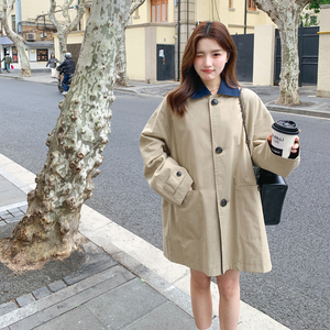 【新款现货】宽松格纹拼接翻领短款风衣外套 MMJ8008-P155-K218图片