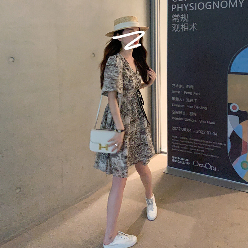新款主推【已出货】时髦抽象碎花抽绳连衣裙MMJ2357P105K158,女装连衣裙,浙宝233