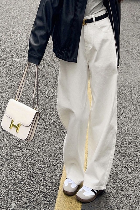 高腰小矮个子白色阔腿裤女2025年秋季新款百搭垂感直筒拖地牛仔裤,女装牛仔裤,浙宝233