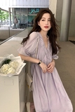 V领气质雪纺连衣裙女2025夏新款高级感别致独特的绝美法式茶歇裙，女装连衣裙，浙宝233