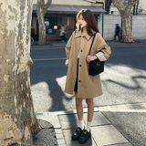 韩系chic咖色单排扣休闲风衣女春秋独特漂亮巨好看宽松小个子外套，女装风衣，浙宝233