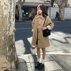 韩系chic咖色单排扣休闲风衣女春秋独特漂亮巨好看宽松小个子外套图片
