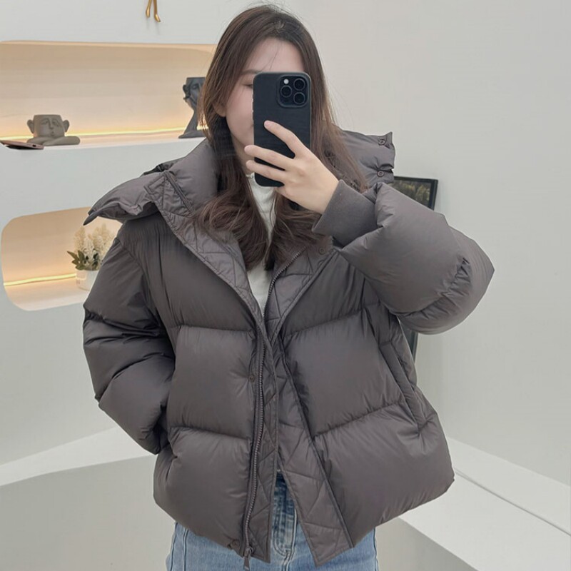 2025年新款女冬高品质超厚短款宽松棉衣棉服小个子连帽面包服外套
