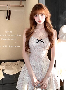 Lazy Didi华尔兹圆舞曲 优雅蕾丝千金感长短裙收腰公主吊带连衣裙