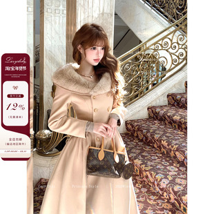Lazy Didi海瑟薇 曲线雕刻4米裙摆收腰大衣长款显瘦千金气质毛呢
