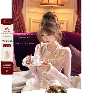 Lazy 320g高克重假两件蕾丝打底木耳边百搭挂脖t恤 Didi柔柔午后