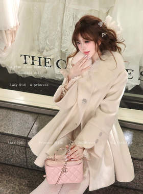 Lazy Didi初雪漫步 日系千金3M斗篷羊毛大衣气质中长款千金呢外套