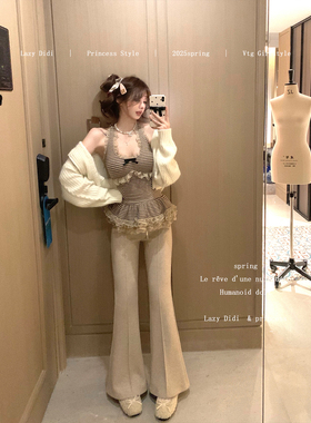 Lazy Didi魔力修容 超显腿长显瘦!!微喇裤抽绳气质修身拖地休闲裤