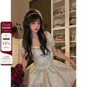 LazyDidi 枪与玫瑰 重工浮雕设计收腰公主裙复古连衣裙显瘦蓬蓬裙