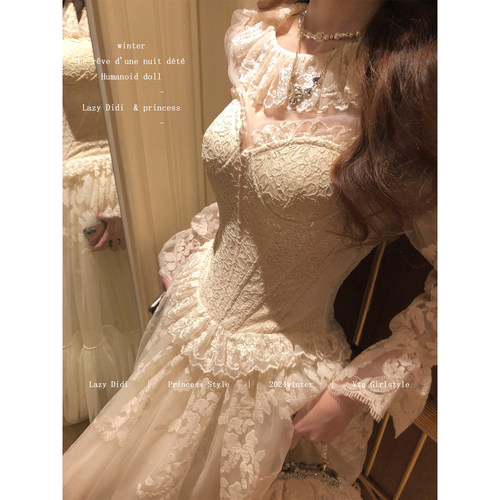 Lazy Didi万卷金丝欧式加绒蕾丝鱼骨胸衣复古重工12m大裙摆纱半裙