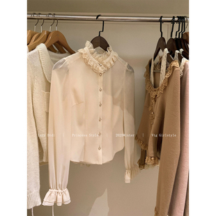 百搭叠穿高领花边衬衣宫廷立领显瘦设计感上衣 经典 Lazy Didi法式