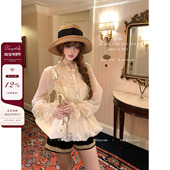 Lazy 荷叶花边领花苞衬衫 Didi羽纱锦缎 梦幻中古doll感蕾丝娃娃衫