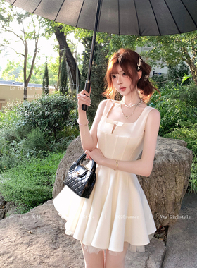 LazyDidi立裁美学 雕塑感立体浪漫拼纱连衣裙无袖气质收腰千金裙