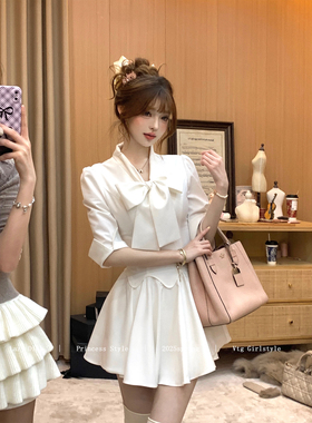 Lazy Didi小说女主 日常通勤收腰鱼尾衬衫裙蝴蝶结系带千金连衣裙