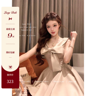 Lazy Didi少女时代 阔领立体蝴蝶结立裁收腰蓬摆温柔显瘦连衣裙