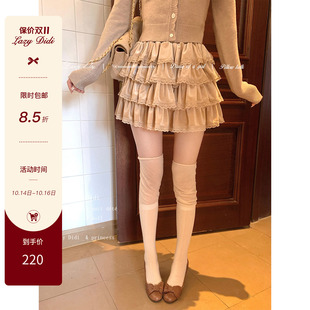 LazyDidi丝绒特调【10/14新品】温柔光泽 丝绒花边层次蛋糕短裙