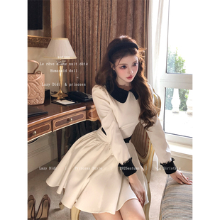 分割线赫本连衣裙拼色娃娃领蝴蝶结显瘦a字 经典 Lazy Didi奥黛丽