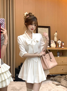 Lazy Didi小说女主 日常通勤收腰鱼尾衬衫裙蝴蝶结系带千金连衣裙