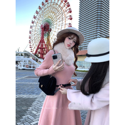 Lazy Didi初遇爱神 三重工艺高克重立体毛衣裙收腰肌理针织a字裙