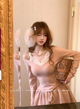 Lazy Didi温柔美学 秋冬绝美内搭 假两件蕾丝毛衣针织打底衫上衣