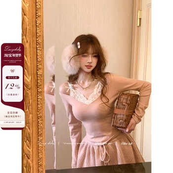 Lazy Didi温柔美学 秋冬绝美内搭 假两件蕾丝毛衣针织打底衫上衣