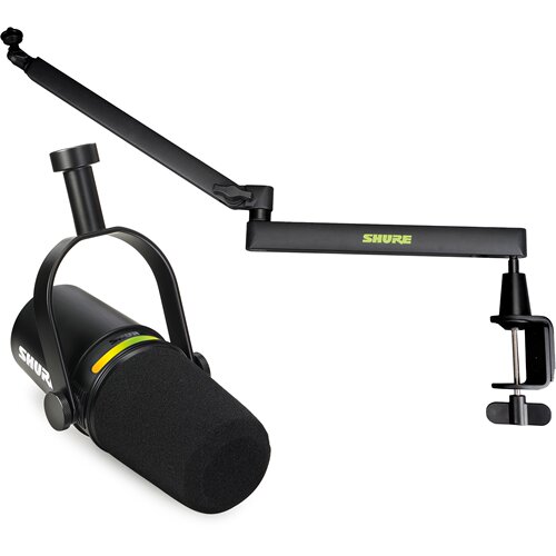 Shure/舒尔 MV7+ 混合型USB&卡侬播客话筒麦克风搭配桌面悬臂支架