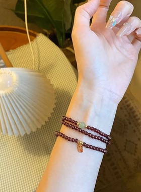 新中式石榴石手链仿和田转运小众多圈叠戴手串女复古招财纳福手饰